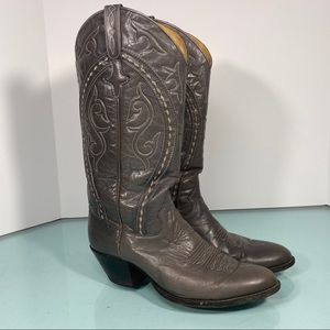 Vintage Dan Post Grey Leather Cowboy Boots 4199 7C
